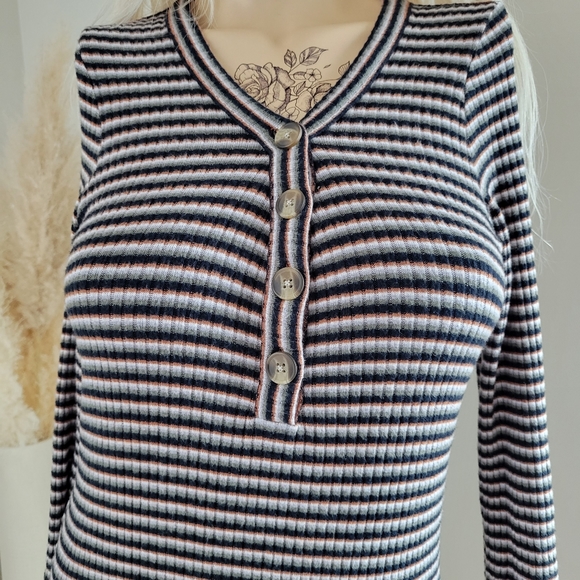 American Eagle size M black white green and orange striped soft sweater dress - Picture 6 of 8